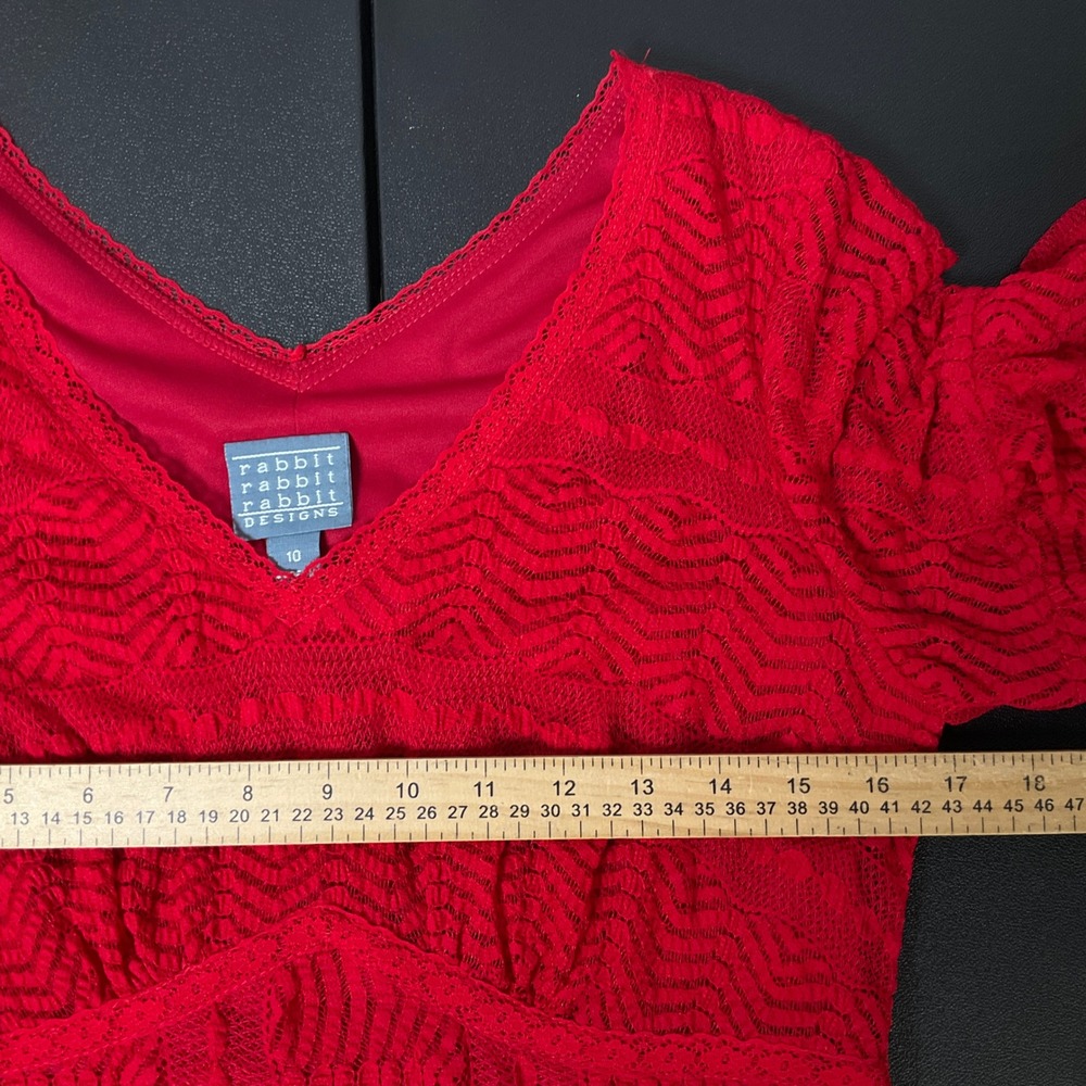 Rabbit Rabbit Rabbit Designs Dress Sz 10 Red Lace Flutter Sleeve Boho Classic - Picture 9 of 15